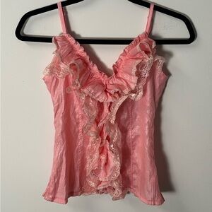 Y2K women's light pink frilly lace babydoll tank, M.